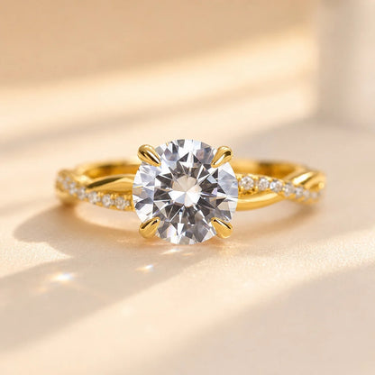 Twist Round Cut Engagement Ring In Sterling Silver For Bridal & Daily Wear