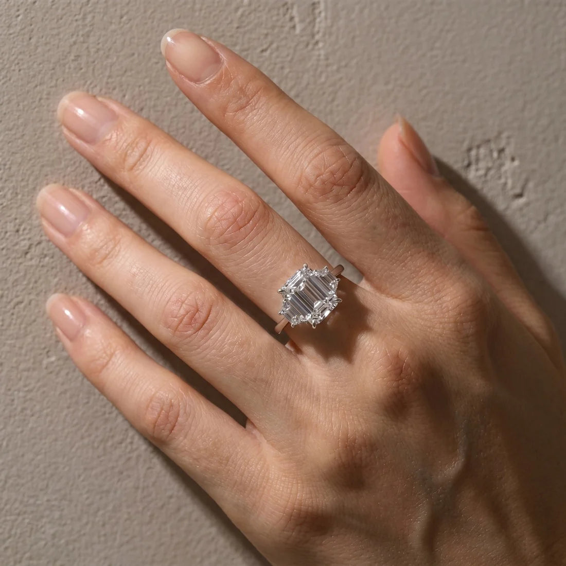 Emerald Cut Three Stone Engagement Ring