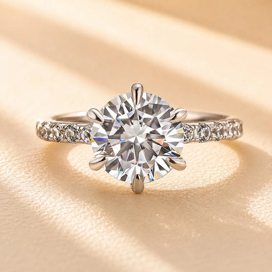 Moissanite Round Cut Engagement Ring for Women