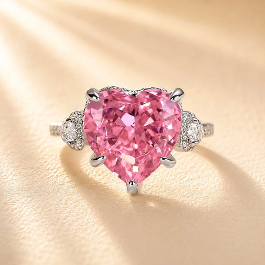 Pink Stone Heart Cut Engagement Ring