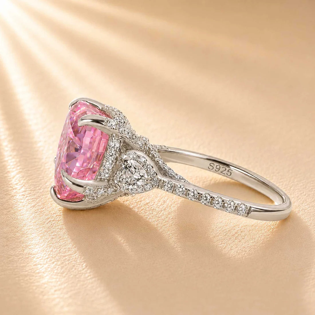 Pink Stone Heart Cut Engagement Ring