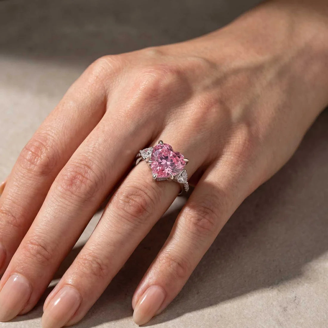 Pink Stone Heart Cut Engagement Ring
