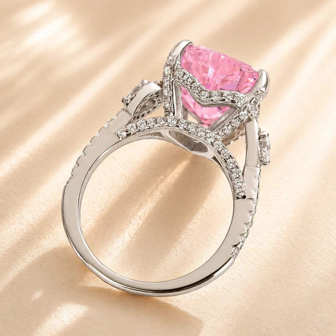 Pink Stone Heart Cut Engagement Ring