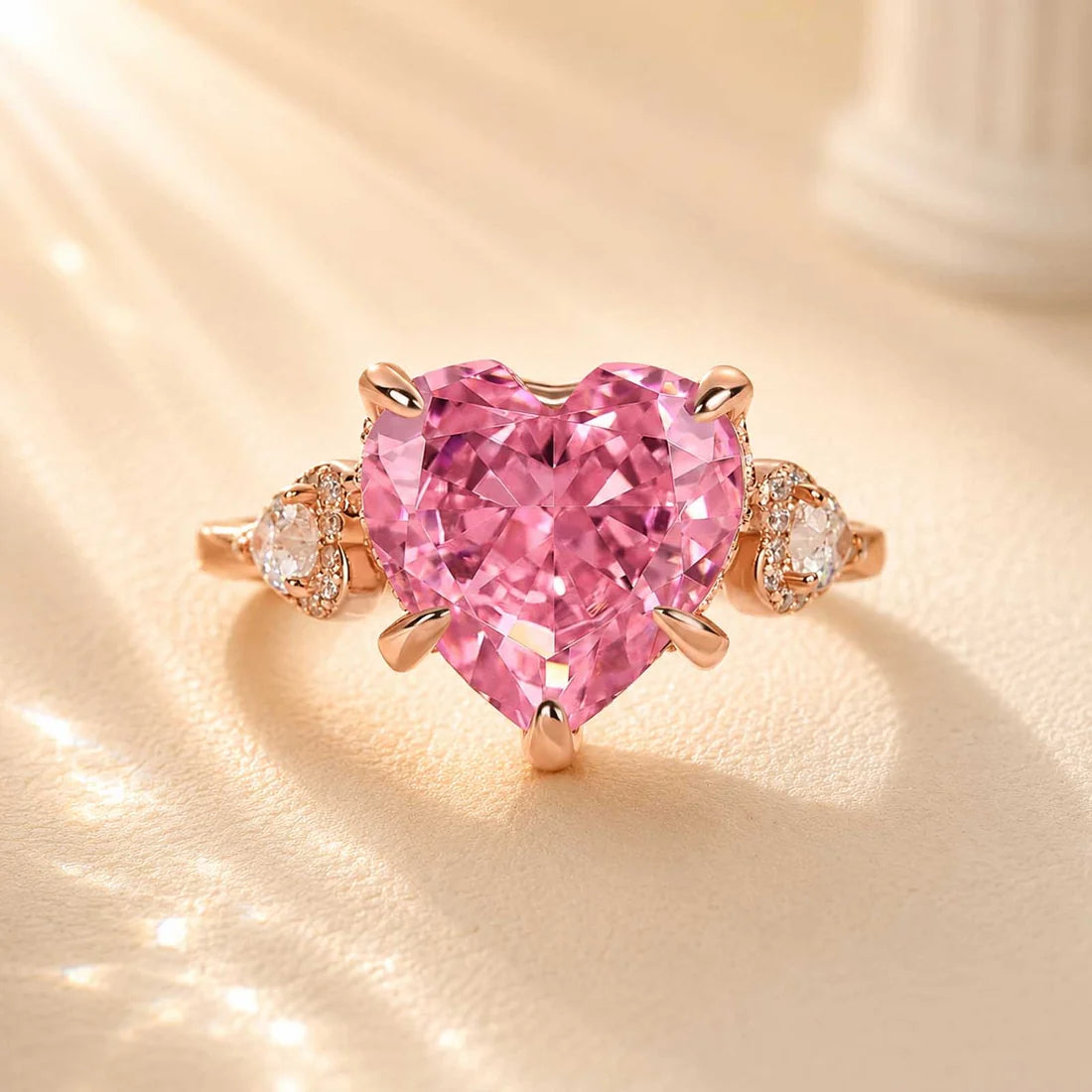 Pink Stone Heart Cut Engagement Ring