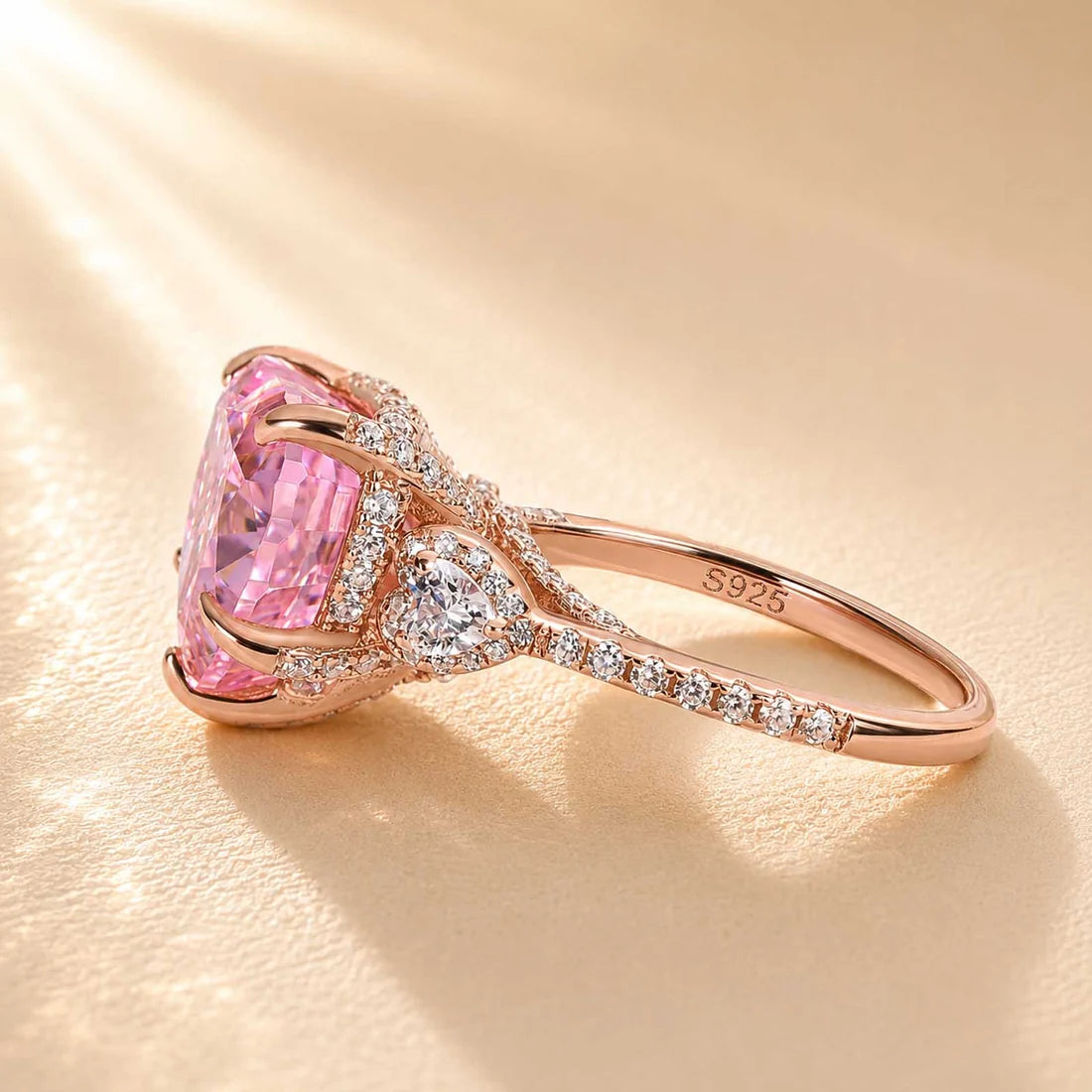 Pink Stone Heart Cut Engagement Ring