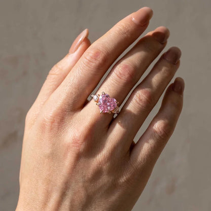 Pink Stone Heart Cut Engagement Ring