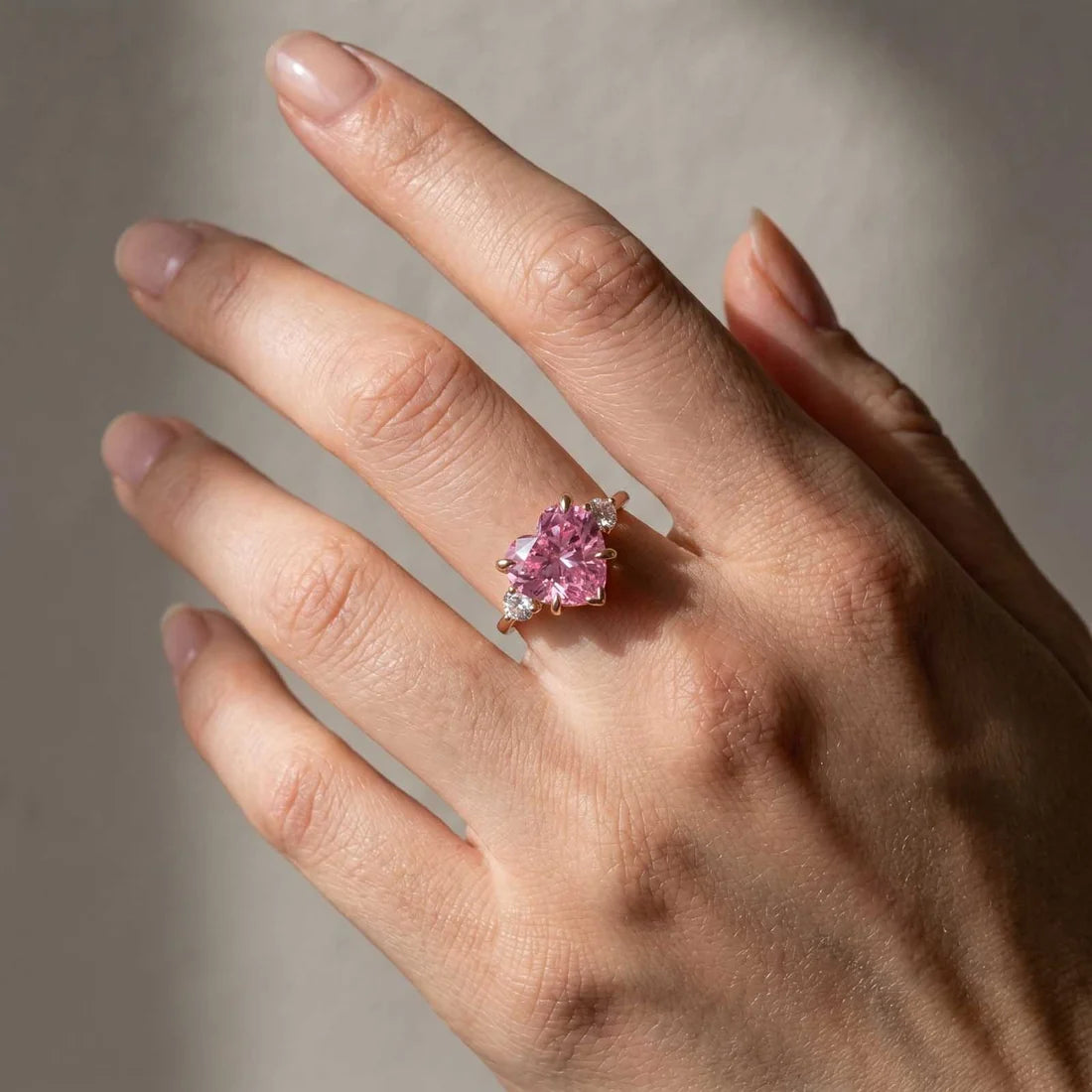 Pink Stone Heart Cut Engagement Ring