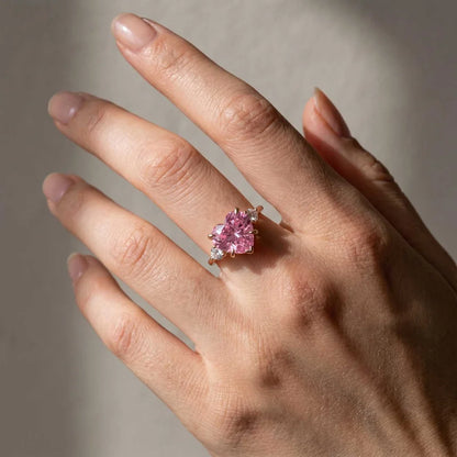 Pink Stone Heart Cut Engagement Ring