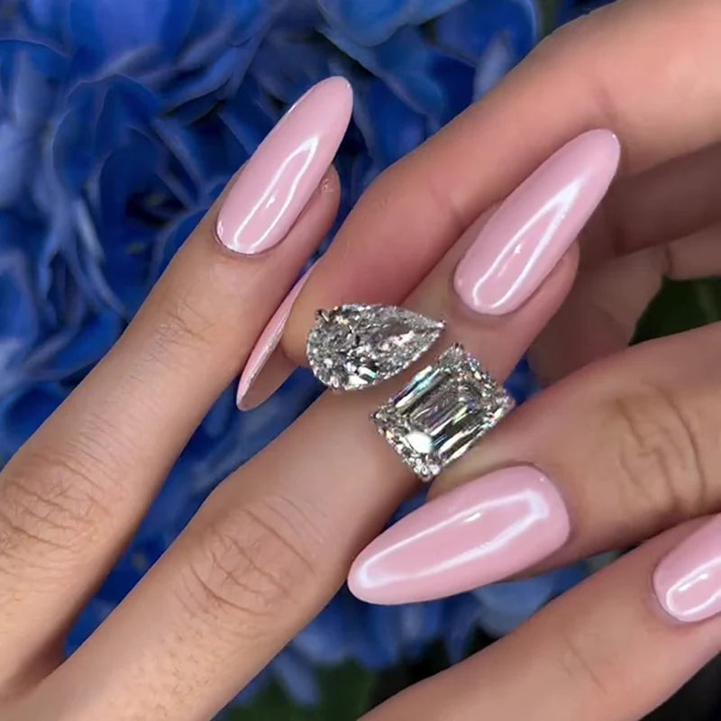Unique Design Emerald Cut & Pear Cut Engagement Ring