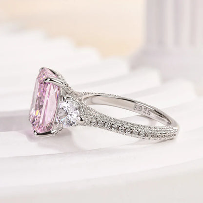 Pink & White Stone Radiant Cut Engagement Ring