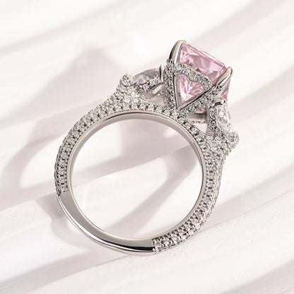 Pink & White Stone Radiant Cut Engagement Ring