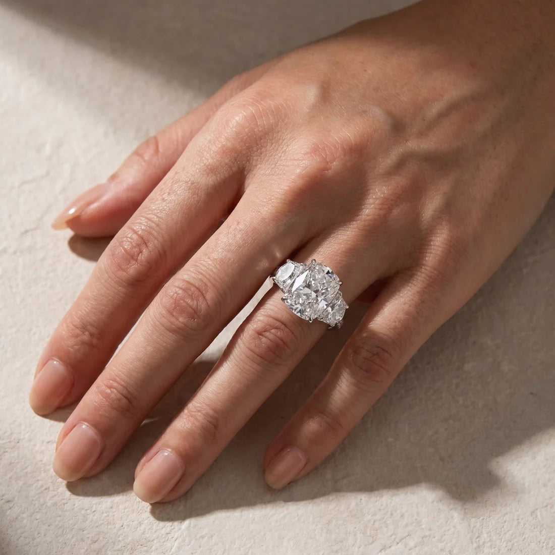 Three Stone Cushion Cut Engagement Ring