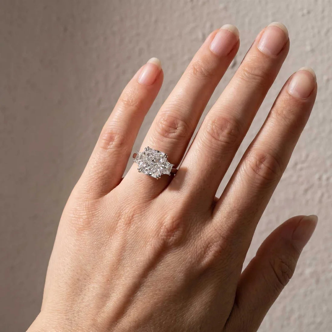 Crushed Ice Three Stone Engagement Ring