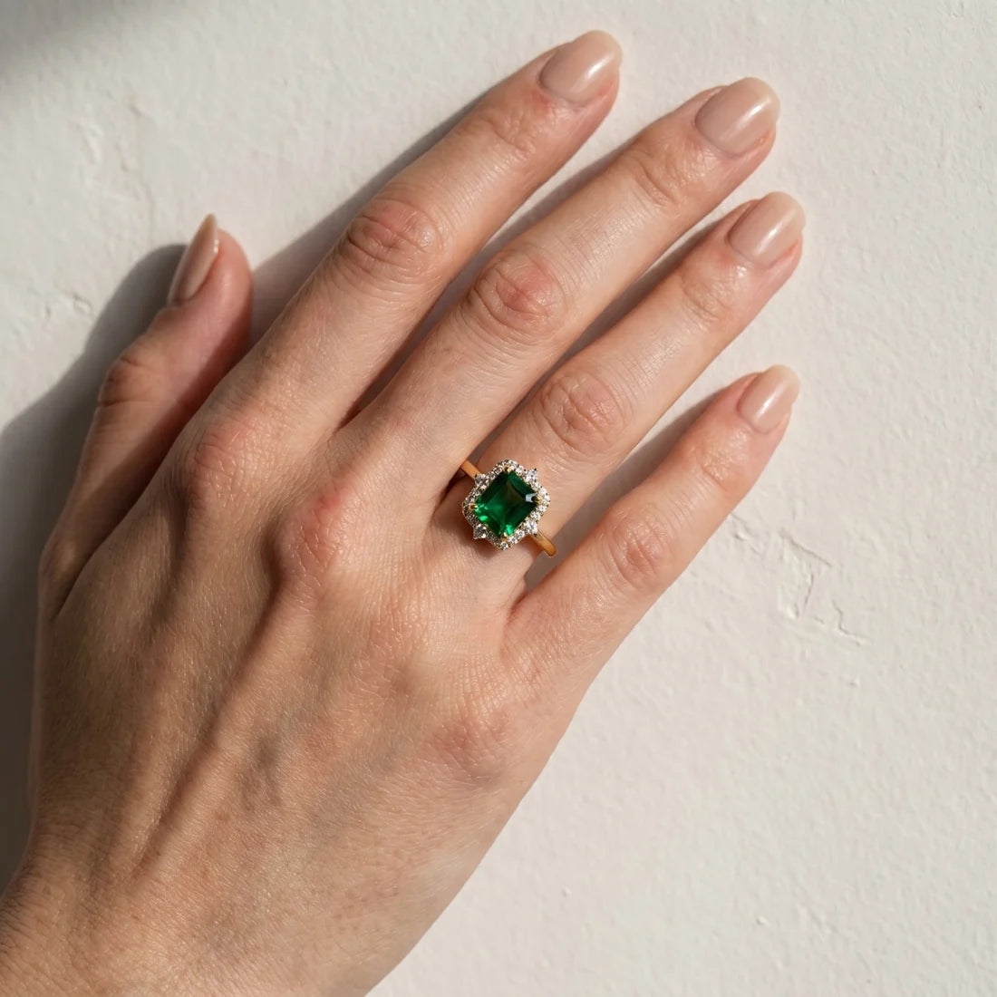 Emerald Cut Colorful Stone Halo Ring