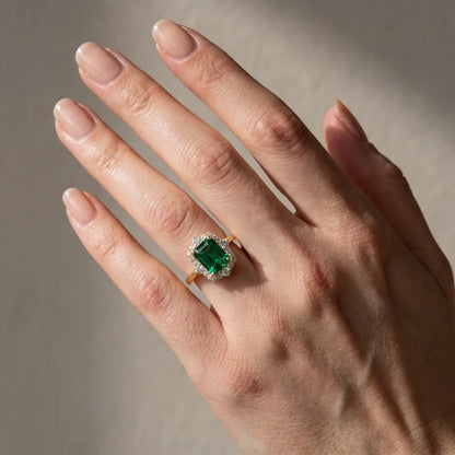 Emerald Cut Colorful Stone Halo Ring