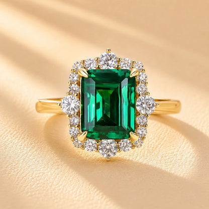 Emerald Cut Colorful Stone Halo Ring