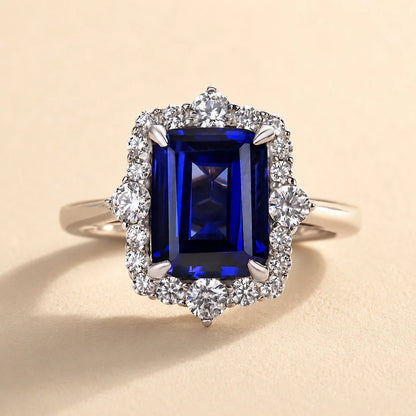 Emerald Cut Colorful Stone Halo Ring