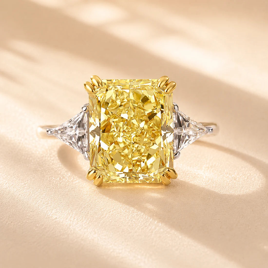 Radiant & Triangle Cut Yellow Stone Engagement Ring