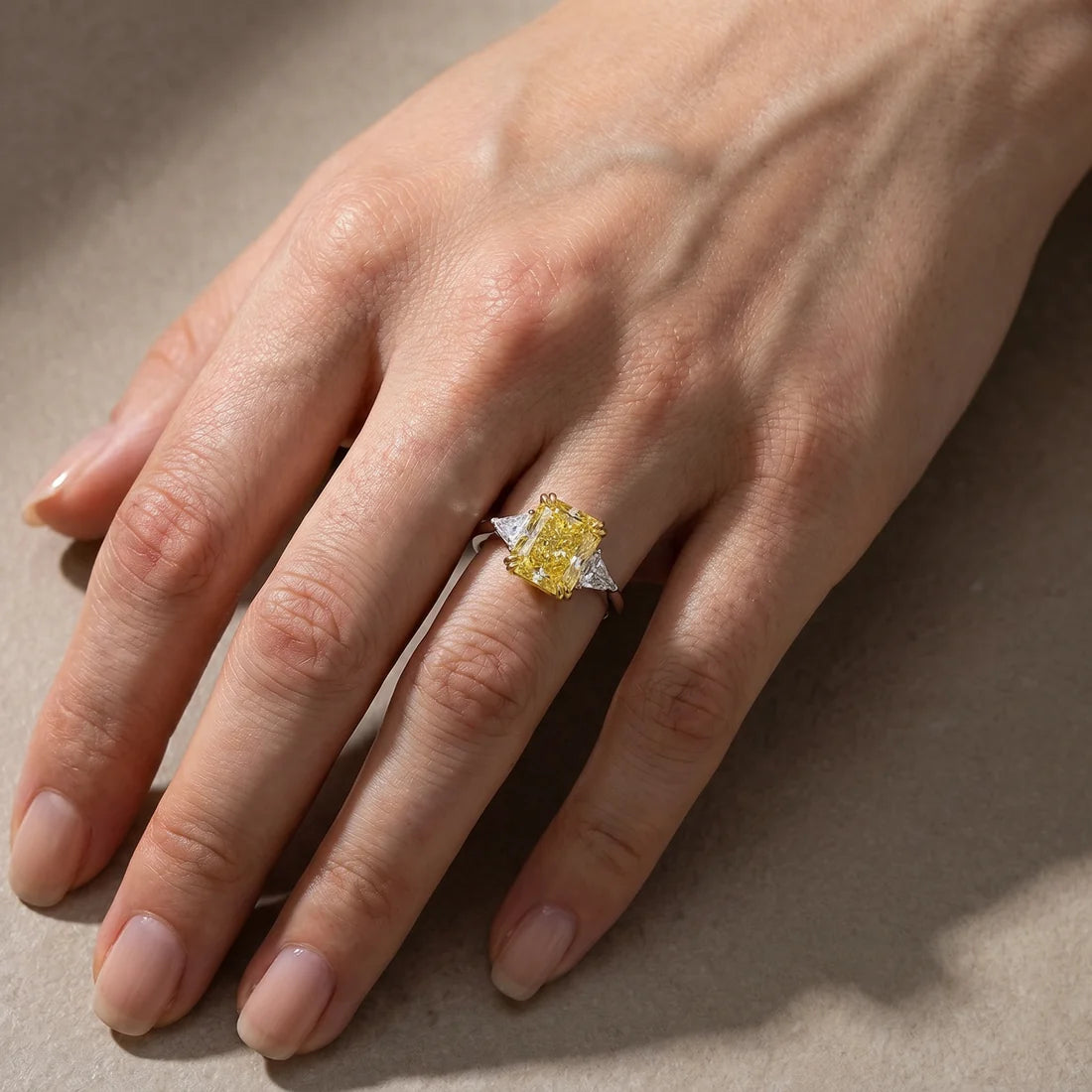 Radiant & Triangle Cut Yellow Stone Engagement Ring