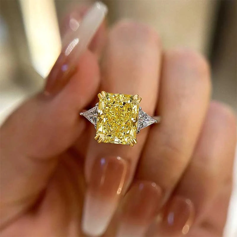 Radiant & Triangle Cut Yellow Stone Engagement Ring