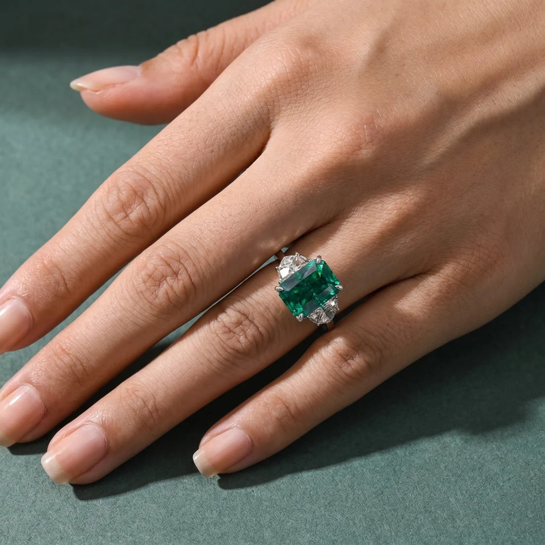 Paraiba Tourmaline Radiant Cut Three Stone Engagement Ring