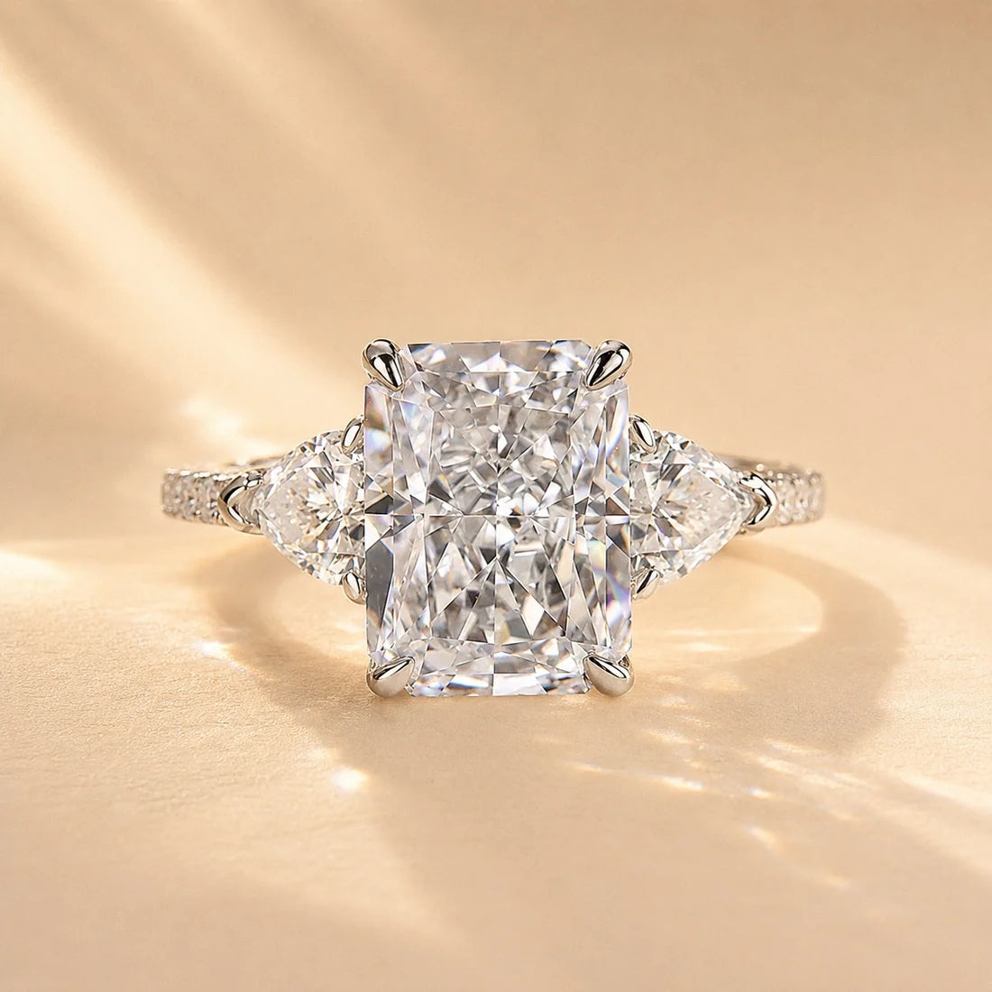 Radiant Cut Three Stone Engagement Ring