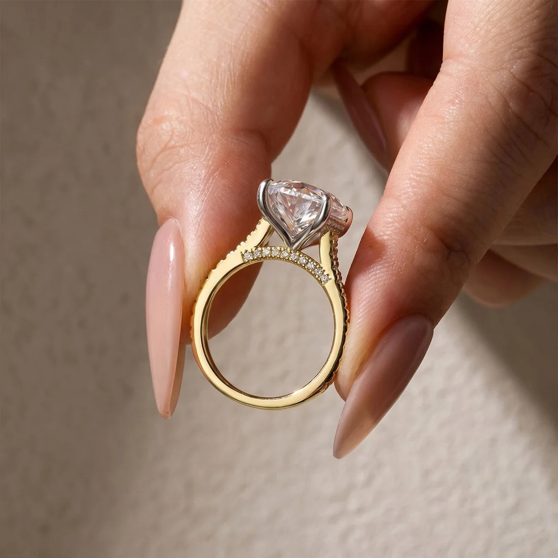 Luxurious Two Tone Oval Cut Engagement Ring