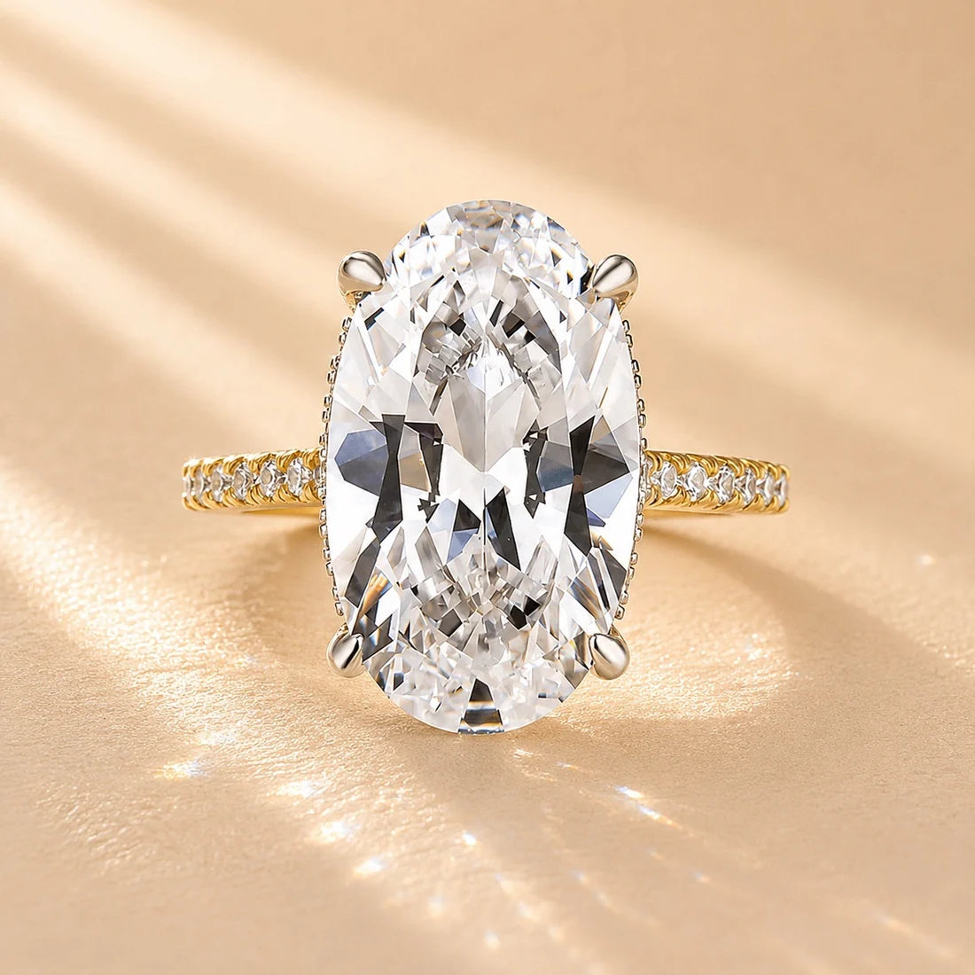 Luxurious Two Tone Oval Cut Engagement Ring