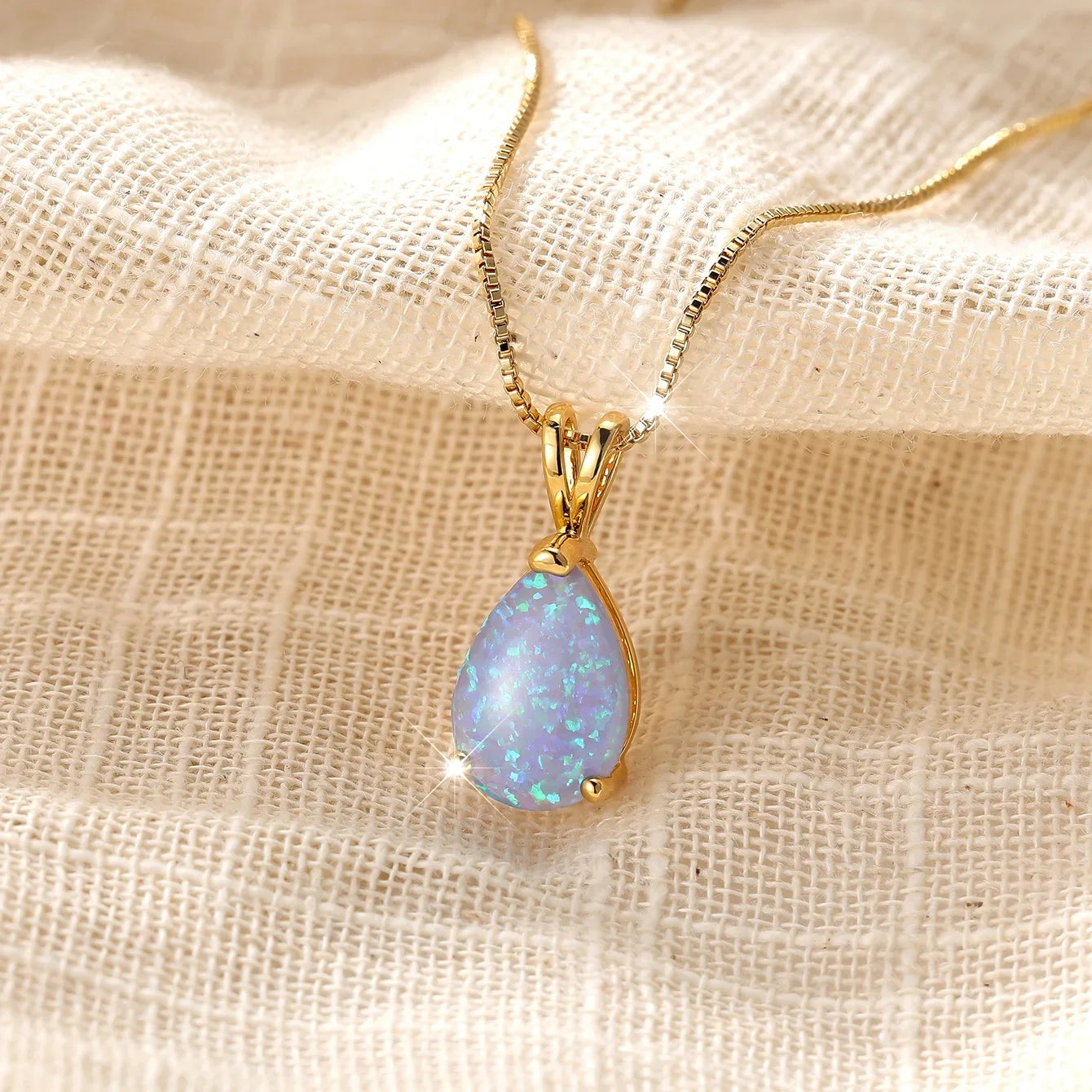 Opal Teardrop Gold Pendant Necklace