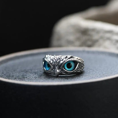 Owl of Luck – Silver Adjustable Ring with Opal