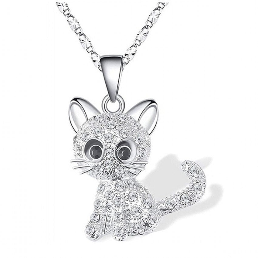 Cute Silver Kitten Pendant Necklace