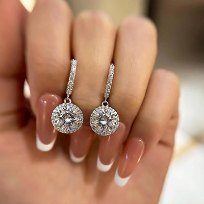 Classic Halo Round Cut Drop Earrings