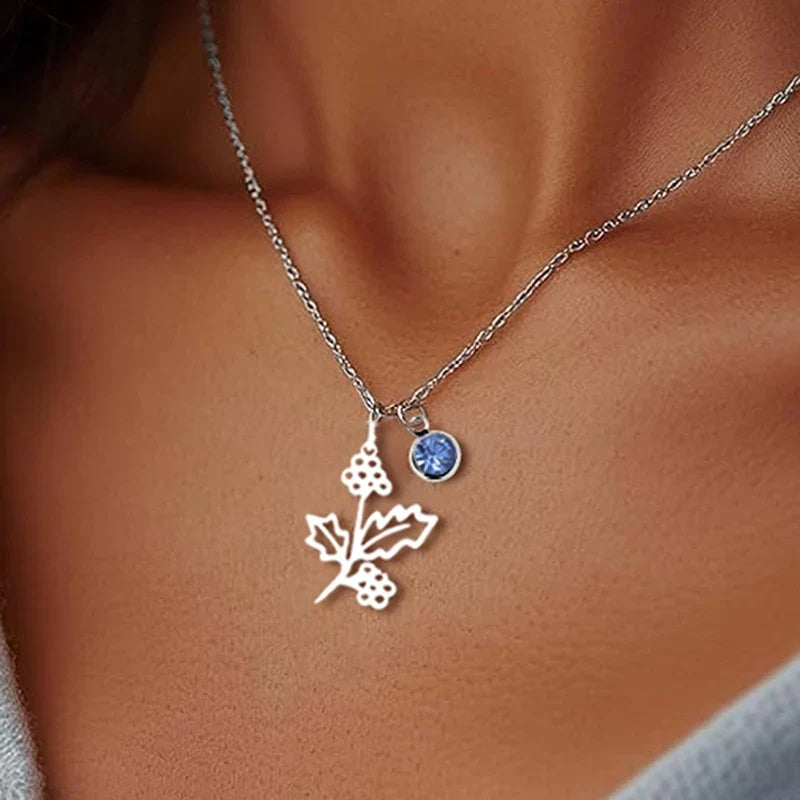 Birthstone Birth Flower Necklace Personalized