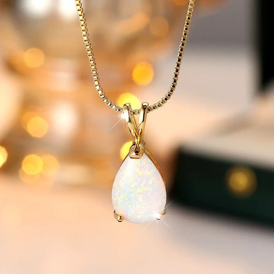 Opal Teardrop Gold Pendant Necklace