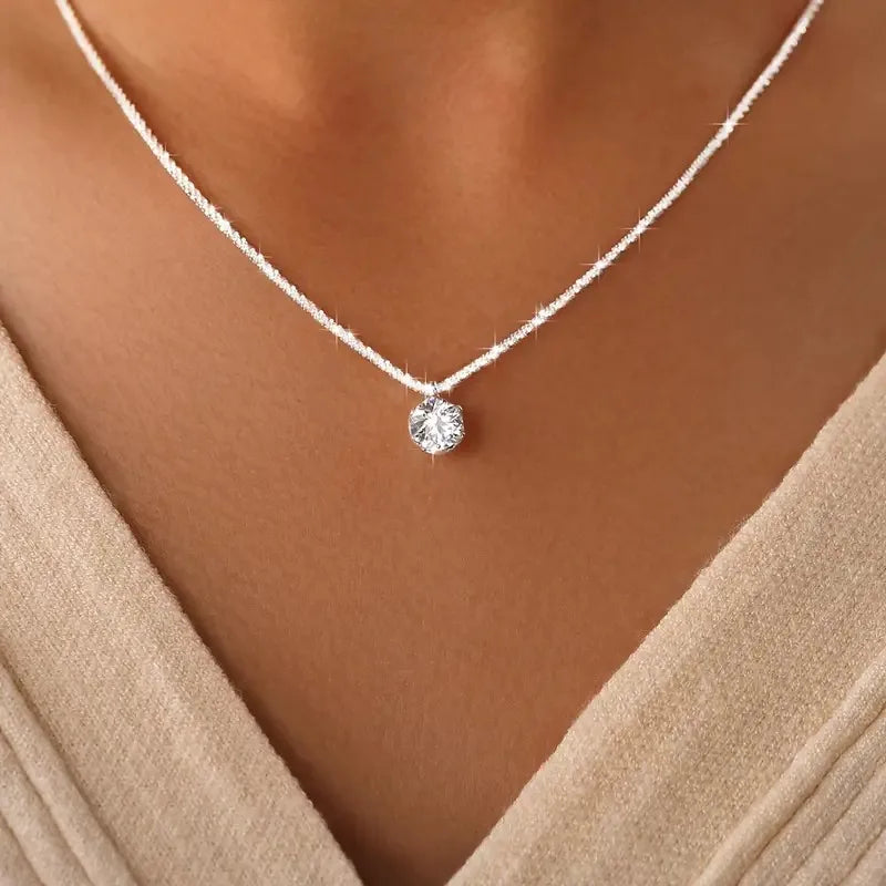 Moissanite Solitaire Pendant Sterling Silver Necklace