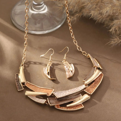 Geometric Enamel Necklace with Earrings