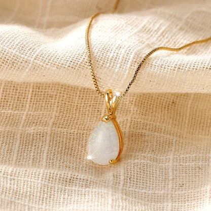Opal Teardrop Gold Pendant Necklace