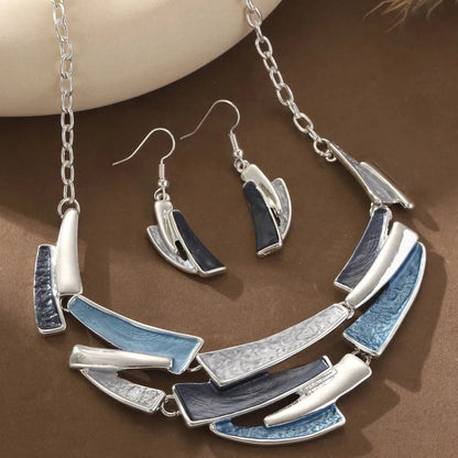 Geometric Enamel Necklace with Earrings