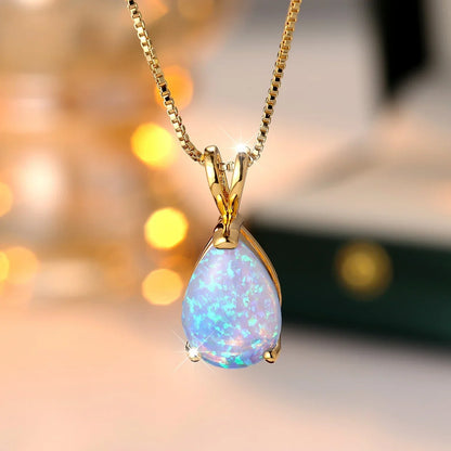 Opal Teardrop Gold Pendant Necklace