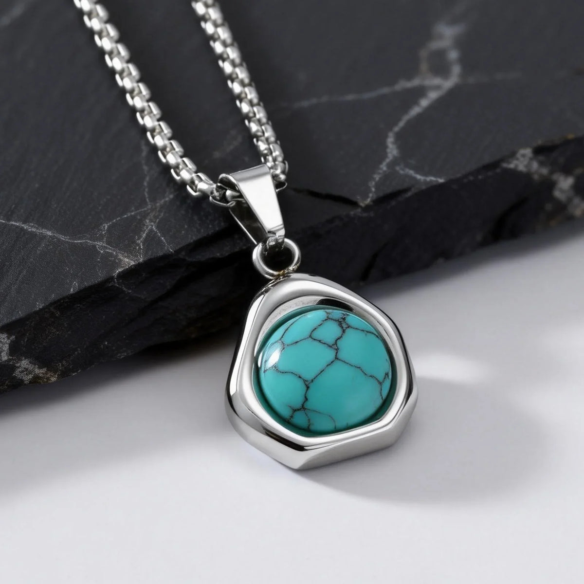 Turquoise Stone Pendant Necklace Set