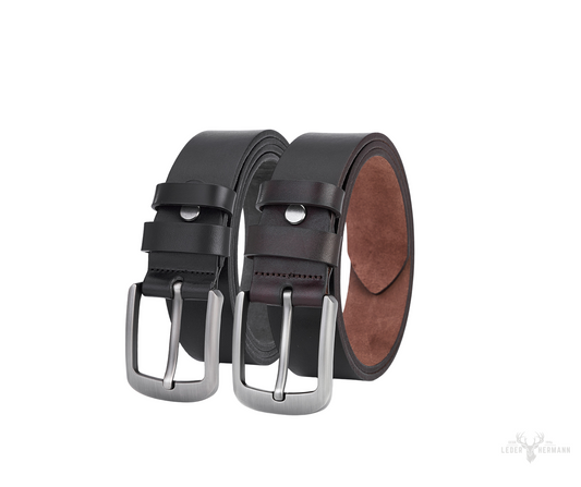 2 Pieces Leather Belt - Elegant Black & Dark Brown
