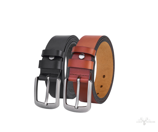 2-piece stylish round leather belt set - black & brown