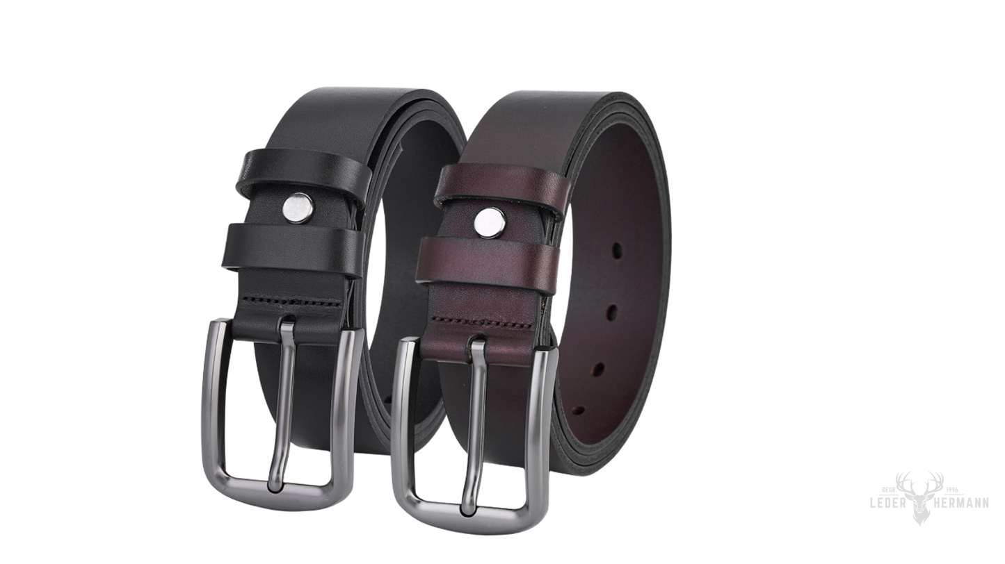 2 piece round leather belt set - black & dark brown - elegant for men