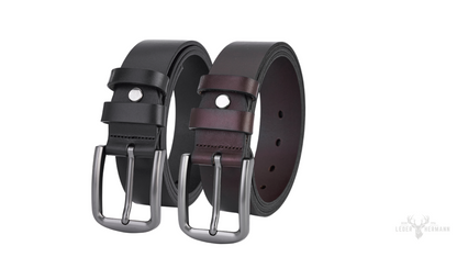 2 piece round leather belt set - black & dark brown - elegant for men