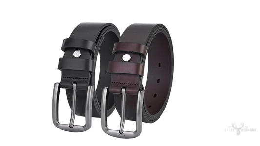2 piece round leather belt set - black & dark brown - elegant for men