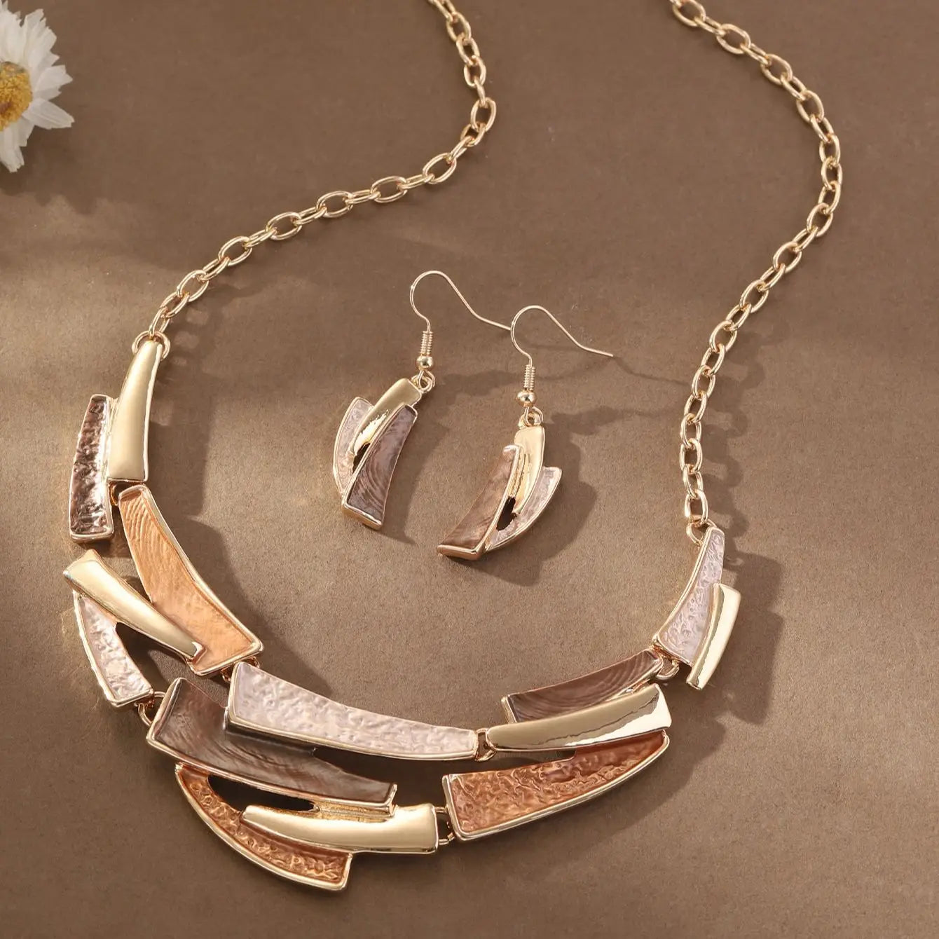 Geometric Enamel Necklace with Earrings
