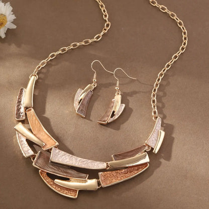 Geometric Enamel Necklace with Earrings