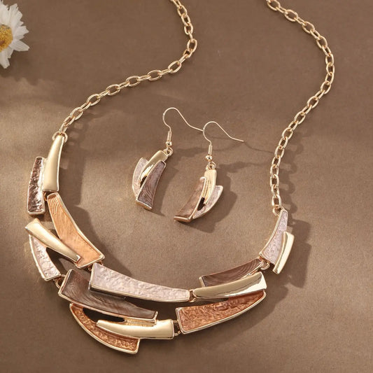 Geometric Enamel Necklace with Earrings