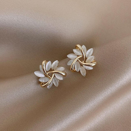 White Opal Floral Earrings