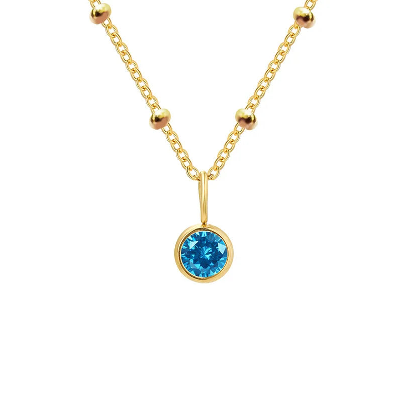 Dainty Birthstone Necklace with Beaded Chain